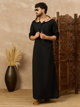 Men's Black Thobe with Stylish Contrast Hood